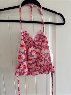 SHEIN Pink Floral Halter Crop Top